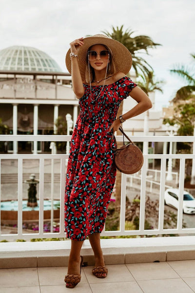 Summer Off Shoulder Boho Print Dress