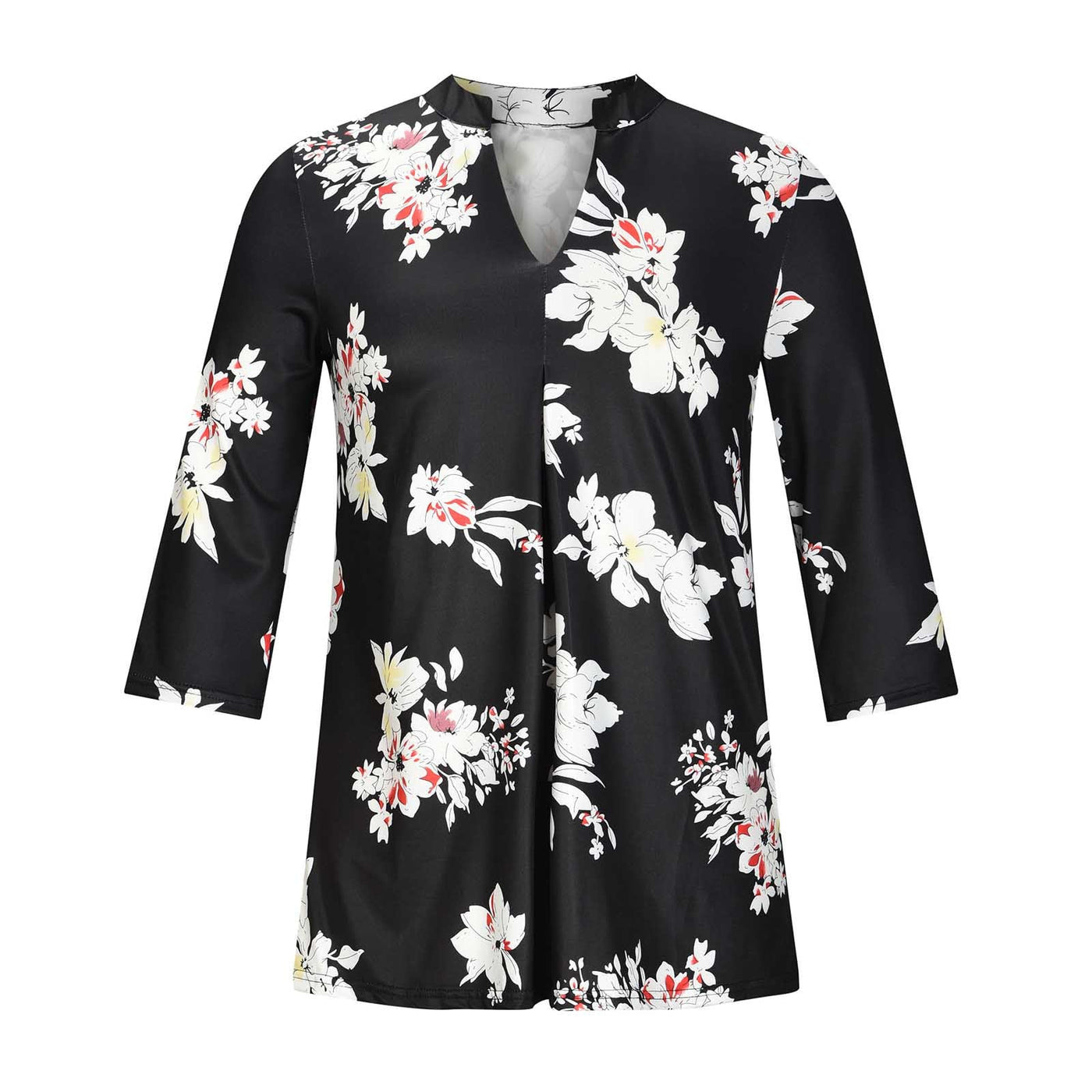 Flowers Print Tops V Neck Long Sleeve Blouse