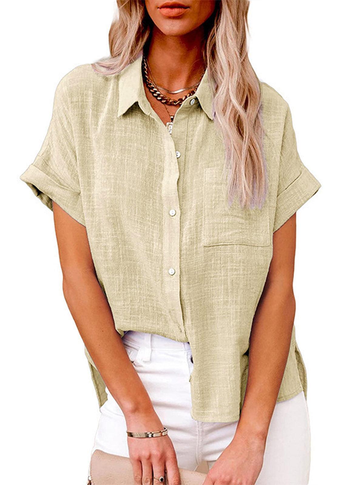 Solid Color Casual Loose Patchwork Shirt