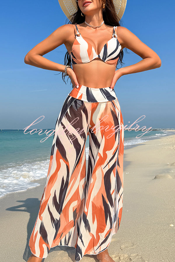 Unique Printed Loose High Waist Split Beach Pants