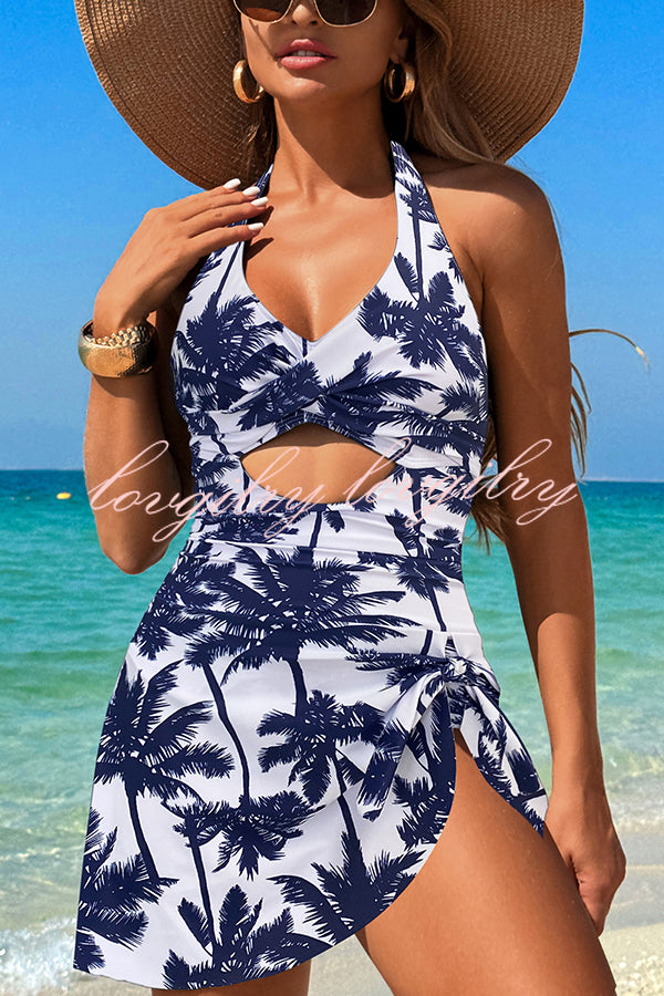 Fashionable Halterneck Waist Hollow Stretch One-piece Swimsuit