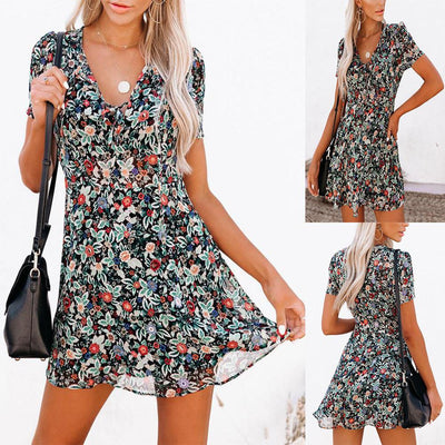 Women's Short Sleeve V-Neck Floral Dress