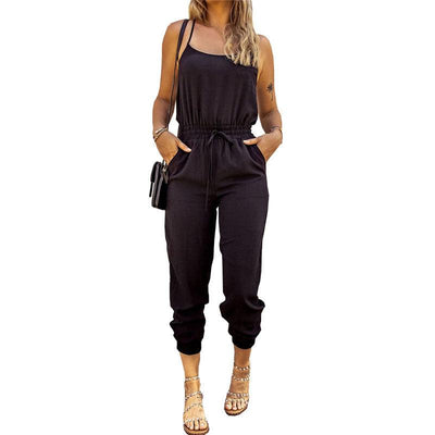 Slim Fit Cropped Pencil Tie Jumpsuit