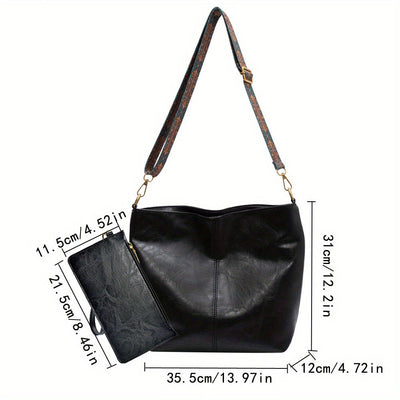 Geometric Strap Hobo Bag - Large Capacity, Retro Crossbody