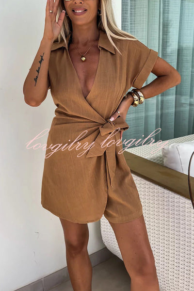 Relaxing Beach Linen Blend Wrap Romper