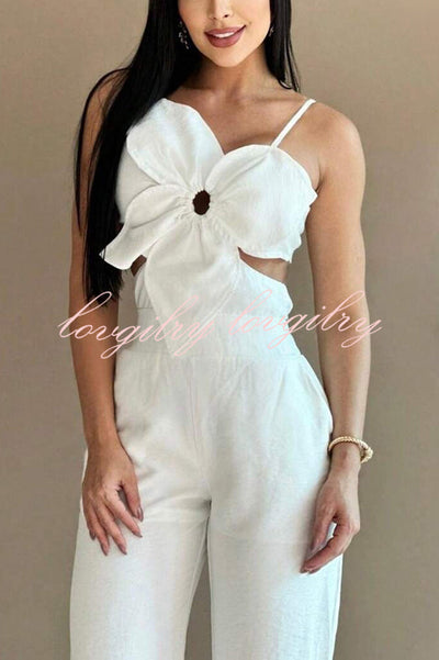 Three-dimensional Flower Accessories Hollow Pocket Jumpsuit