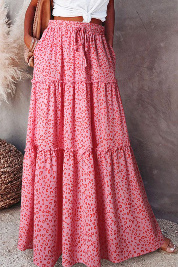 Floral Print Stretch Elastic Waist Pocket High Waist Skirt