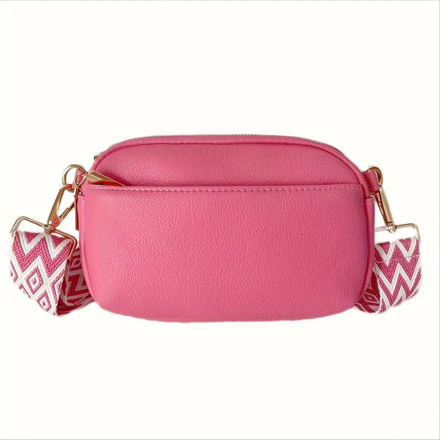 Mini Crossbody Bag - Square PU Leather, Wide Shoulder Strap