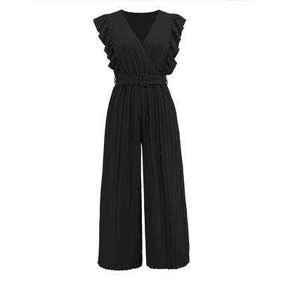 Sleeveless High Waist Jumpsuit with Lotus Leaf Pleats