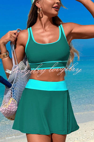 Fashion Contrast Color Stretch Sports Two-piece Bikini Swimsuit