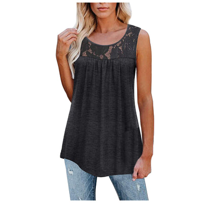 Sexy Lace Tops Summer Women Loose O-Neck Tank Tops