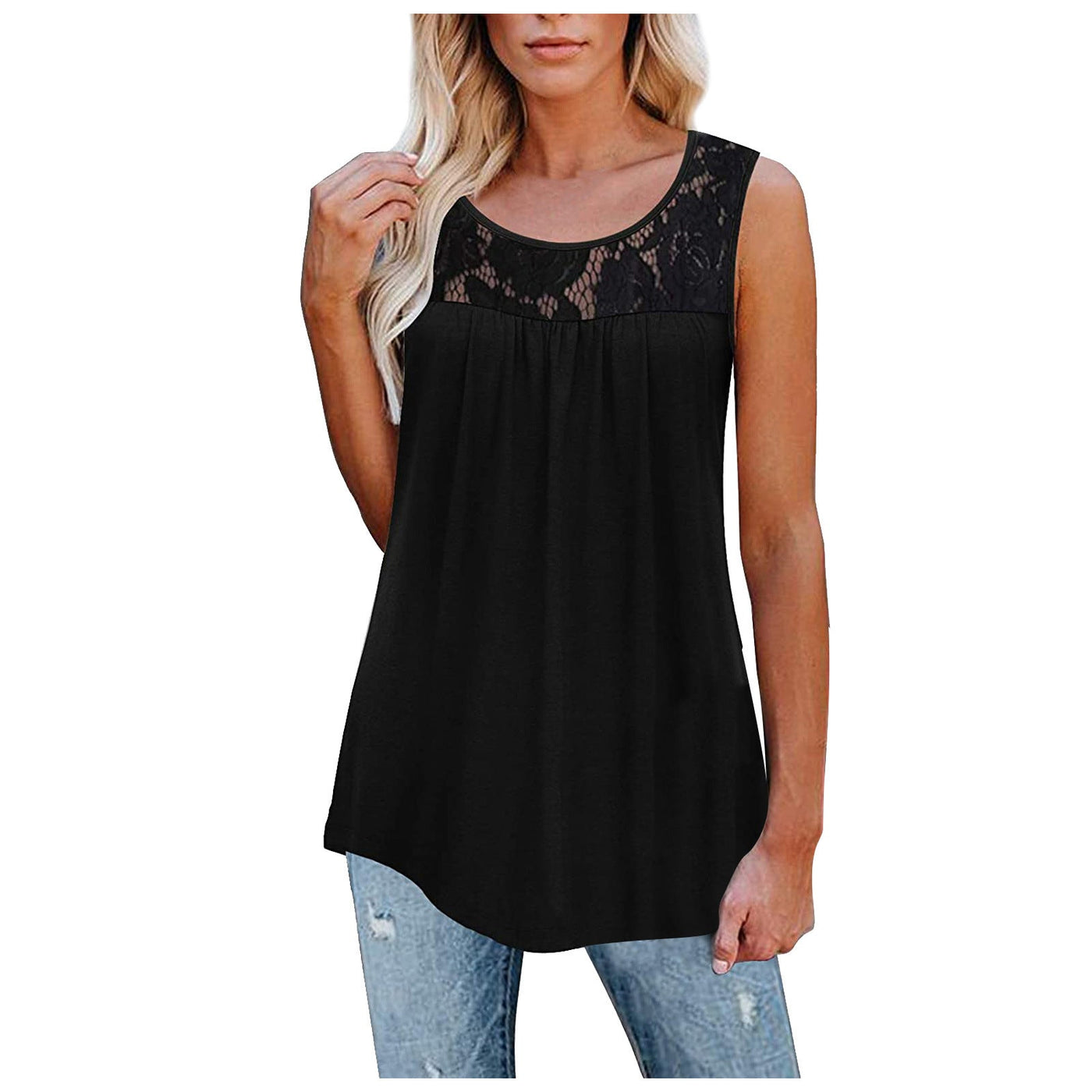 Sexy Lace Tops Summer Women Loose O-Neck Tank Tops