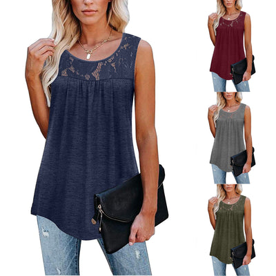 Sexy Lace Tops Summer Women Loose O-Neck Tank Tops