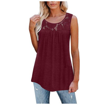 Sexy Lace Tops Summer Women Loose O-Neck Tank Tops