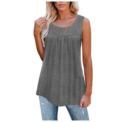 Sexy Lace Tops Summer Women Loose O-Neck Tank Tops