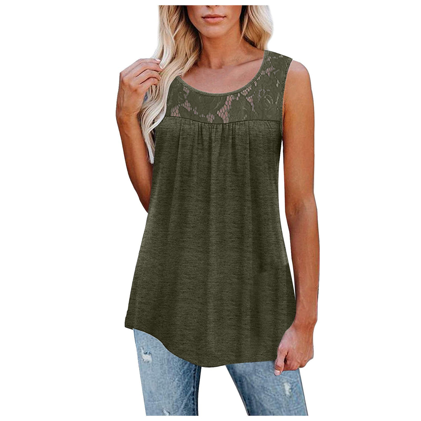 Sexy Lace Tops Summer Women Loose O-Neck Tank Tops