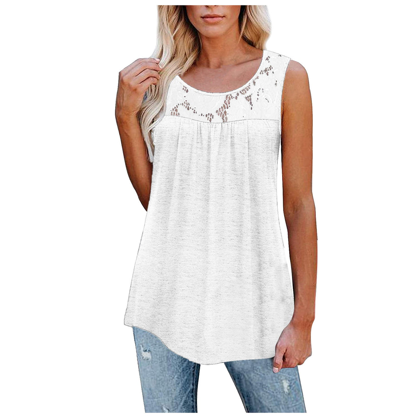 Sexy Lace Tops Summer Women Loose O-Neck Tank Tops