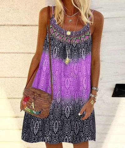 Summer Printed Loose Strap Chiffon Dress