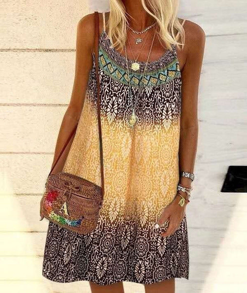 Summer Printed Loose Strap Chiffon Dress