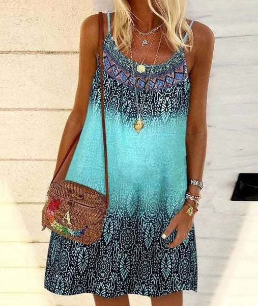 Summer Printed Loose Strap Chiffon Dress