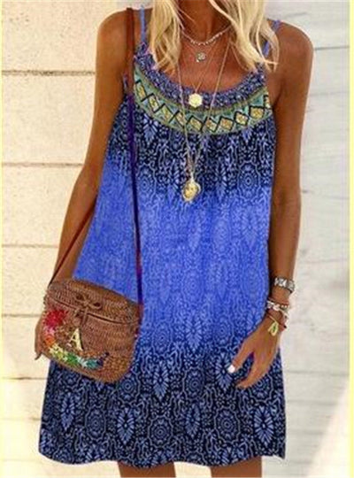 Summer Printed Loose Strap Chiffon Dress