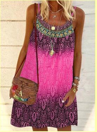 Summer Printed Loose Strap Chiffon Dress