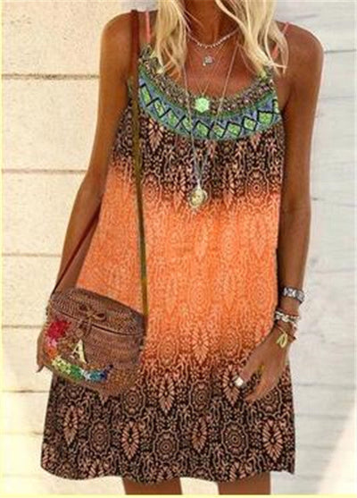 Summer Printed Loose Strap Chiffon Dress