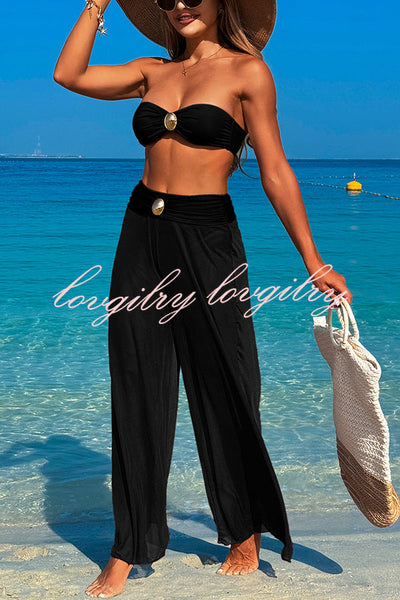 Solid Color Loose Metal Buckle Beach Pants