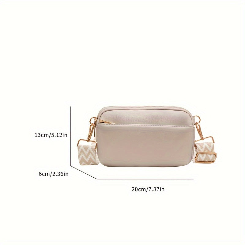 Mini Crossbody Bag - Square PU Leather, Wide Shoulder Strap