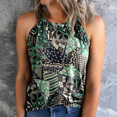 Women's Bohemian Print Vest Stitching Retro Top