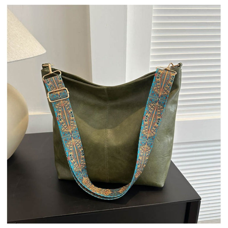 Boho Chic Women's Shoulder Bag - Large Capacity, Vintage Wide Strap Crossbody