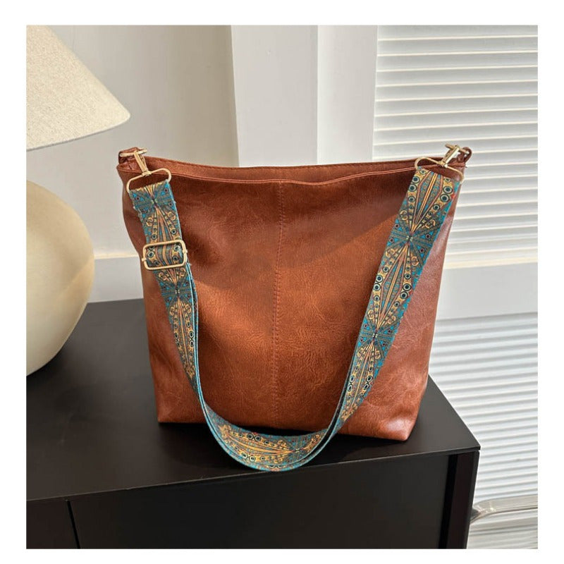 Boho Chic Women's Shoulder Bag - Large Capacity, Vintage Wide Strap Crossbody