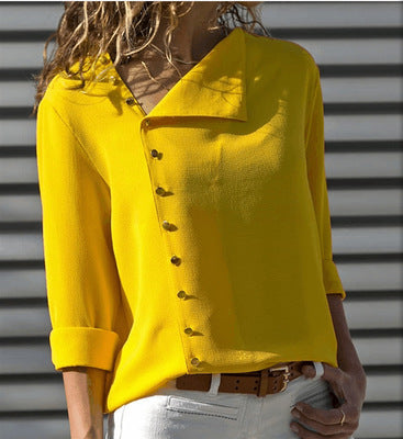 Irregular Oblique Collar Long-sleeved Blouse Shirt