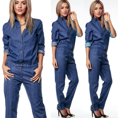 Lapel Denim Jumpsuit