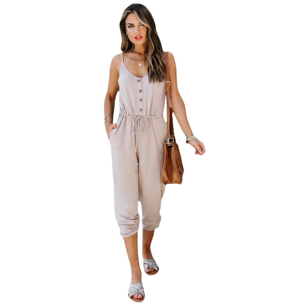 Summer Casual Waist Knitted Jumpsuit