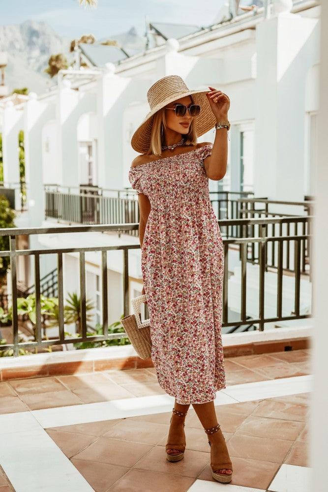 Summer Off Shoulder Boho Print Dress