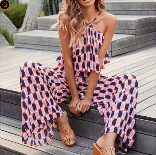 Solid Color Wrap Chest Dew Shoulder Jumpsuit Pants