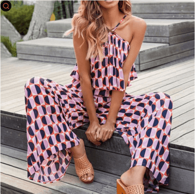 Solid Color Wrap Chest Dew Shoulder Jumpsuit Pants