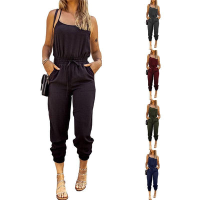 Slim Fit Cropped Pencil Tie Jumpsuit