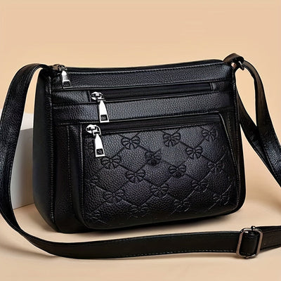 Quilted Crossbody Bag - Faux Leather, Solid Color, Tassel Embellishment, Zipper Closure