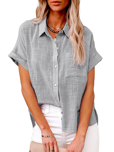 Solid Color Casual Loose Patchwork Shirt