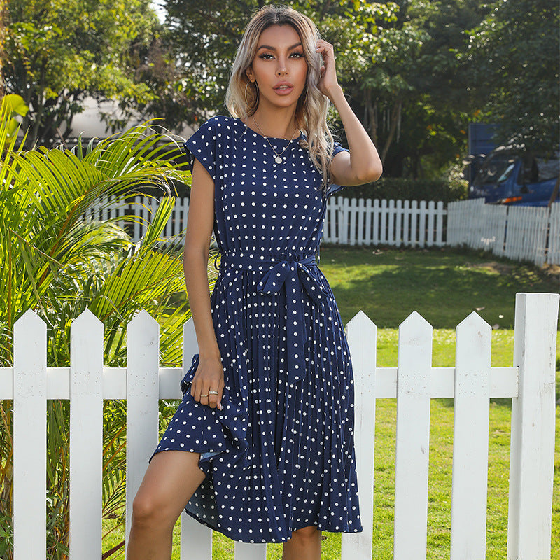 Summer Women Polka Dot Short Sleeve Dress Casual Midi Dresses