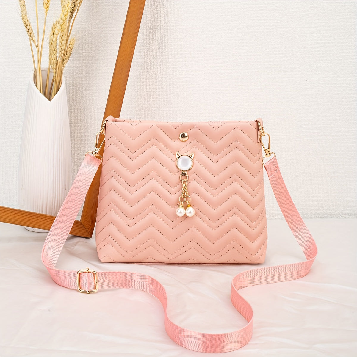 Wave Quilted Bucket Bag - Mini Crossbody, Trendy Shoulder Handbag