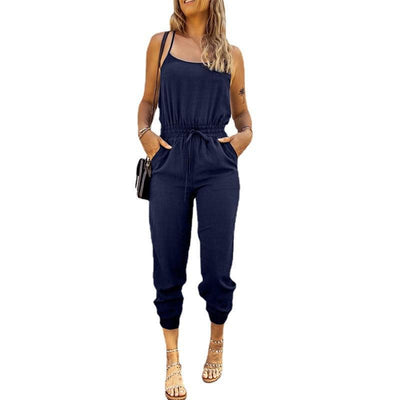 Slim Fit Cropped Pencil Tie Jumpsuit