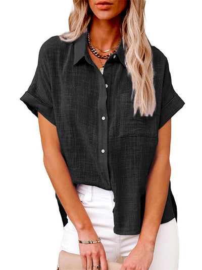 Solid Color Casual Loose Patchwork Shirt