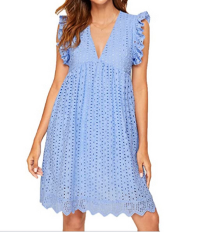 Summer Sleeveless V-Neck Lace Beach Dress with Pockets