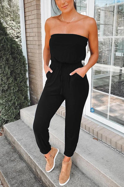 Strapless Pocket Cotton-blend Jumpsuit