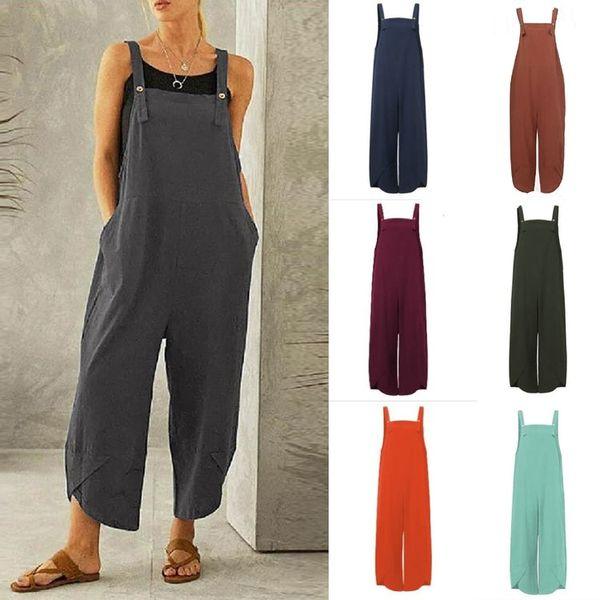 Women's Solid Color Casual Overalls With Pockets