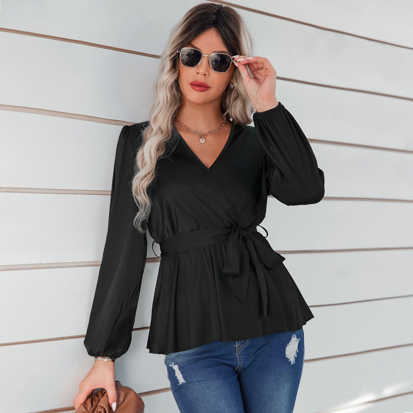 Women's Tie Waist V-Neck Shirt