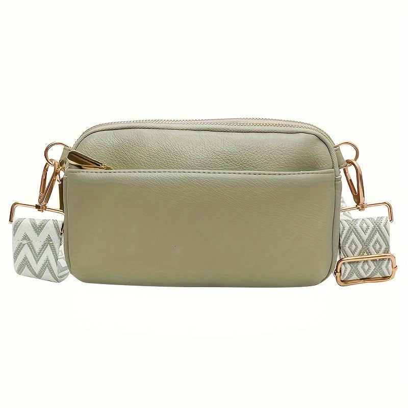 Mini Crossbody Bag - Square PU Leather, Wide Shoulder Strap